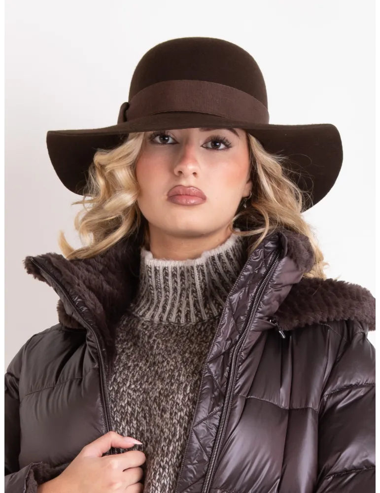 Brown wool Hat with wide brim | Complit Italian Elegance