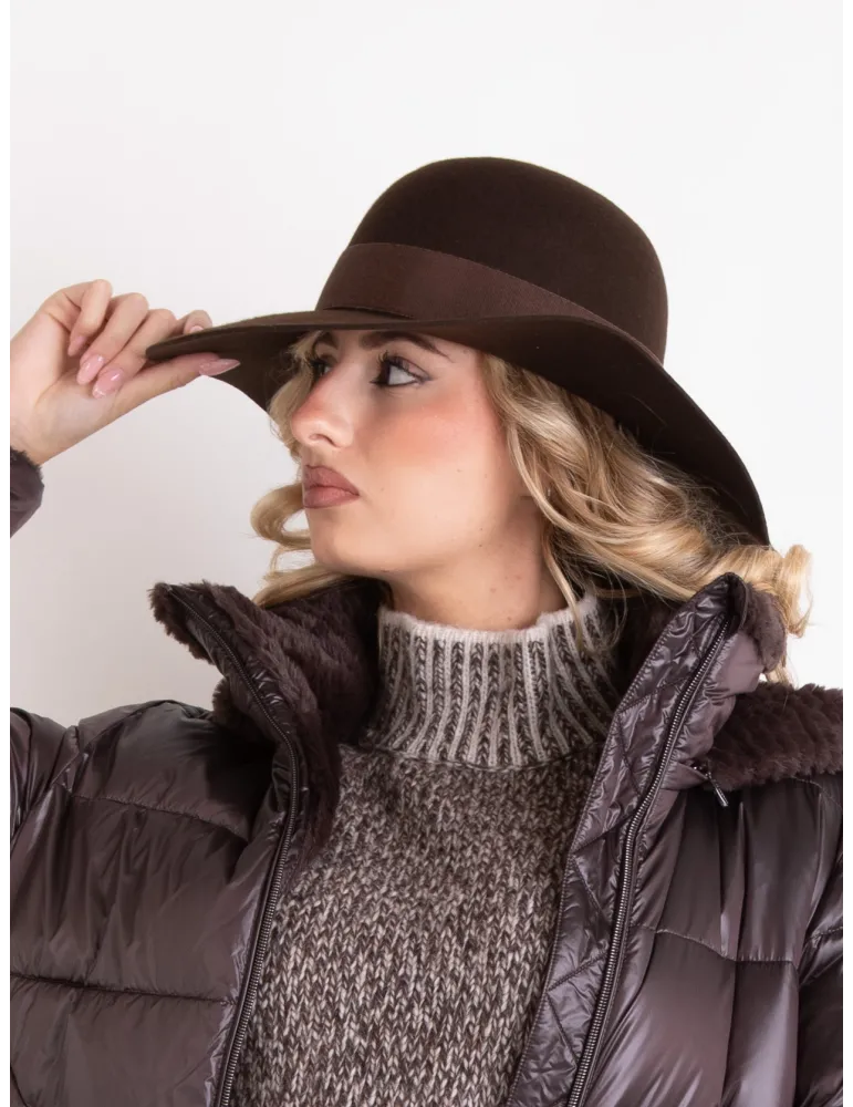Brown wool Hat with wide brim | Complit Italian Elegance