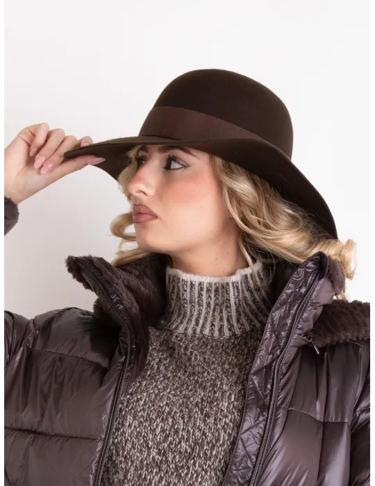 Brown wool Hat with wide brim | Complit Italian Elegance