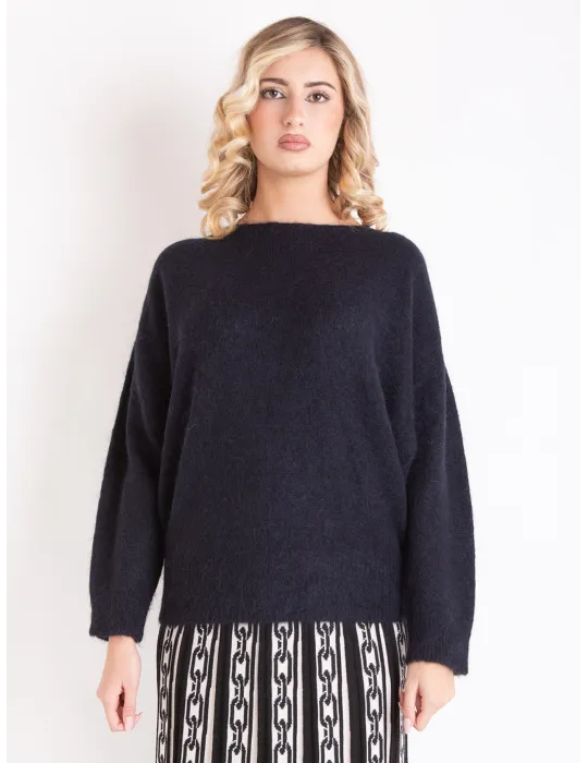 Volpato luxury Knitwear | Black baby Alpaca Wool oversized Sweater