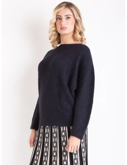 Volpato luxury Knitwear | Black baby Alpaca Wool oversized Sweater