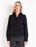 Black Alpaca Wool Polo-Collar Knit Cardigan Jacket | Volpato Italy