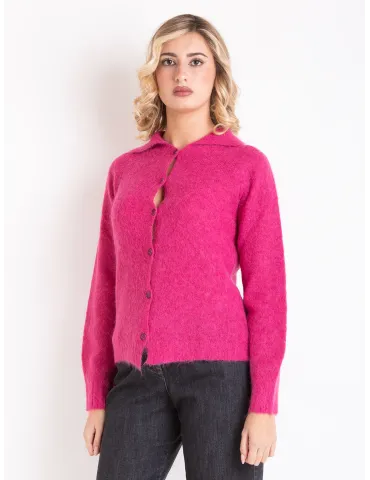 Fuchsia Alpaca Wool Polo-Collar Knit Cardigan Jacket | Volpato Italy 2