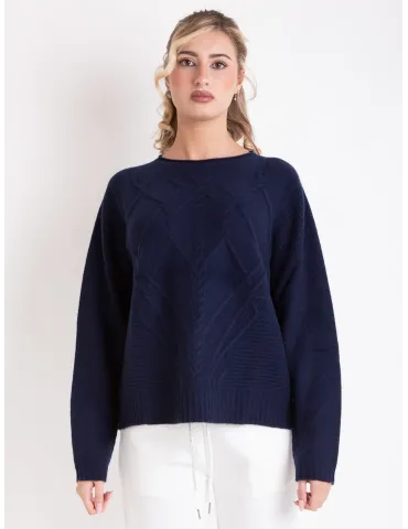 Volpato Italy navy blue pure cashmere braids sweater