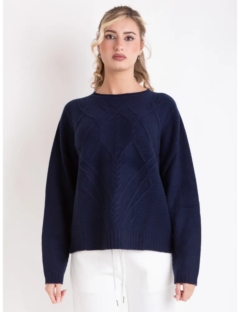 Volpato Italy navy blue pure cashmere braids sweater