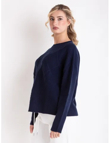 Volpato Italy navy blue pure cashmere braids sweater 2
