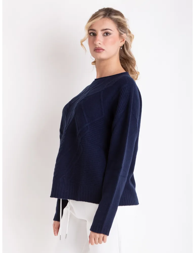Volpato Italy navy blue pure cashmere braids sweater