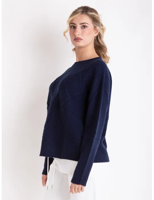 Volpato Italy navy blue pure cashmere braids sweater