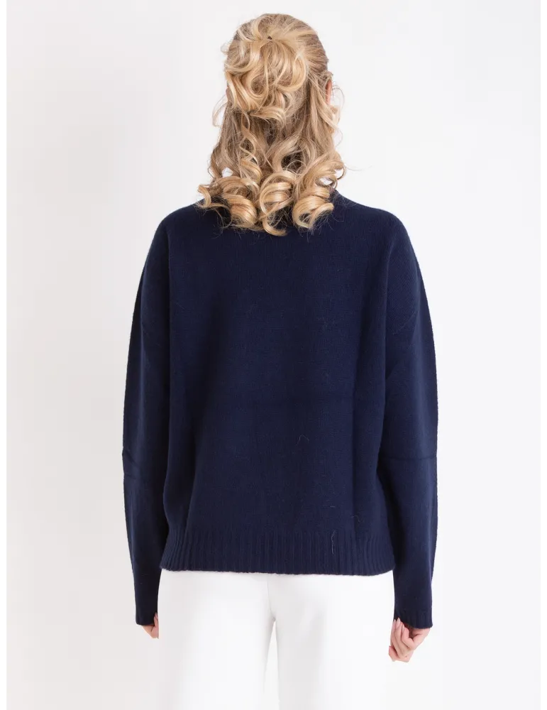 Volpato Italy | Dark blue 100% pure cashmere sweater braids work