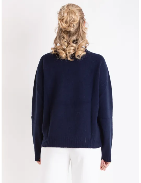 Volpato Italy | Dark blue 100% pure cashmere sweater braids work