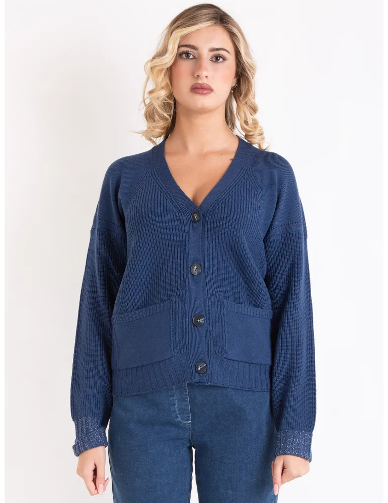 Denim Blue merino wool Cardigan Jacket by Volpato