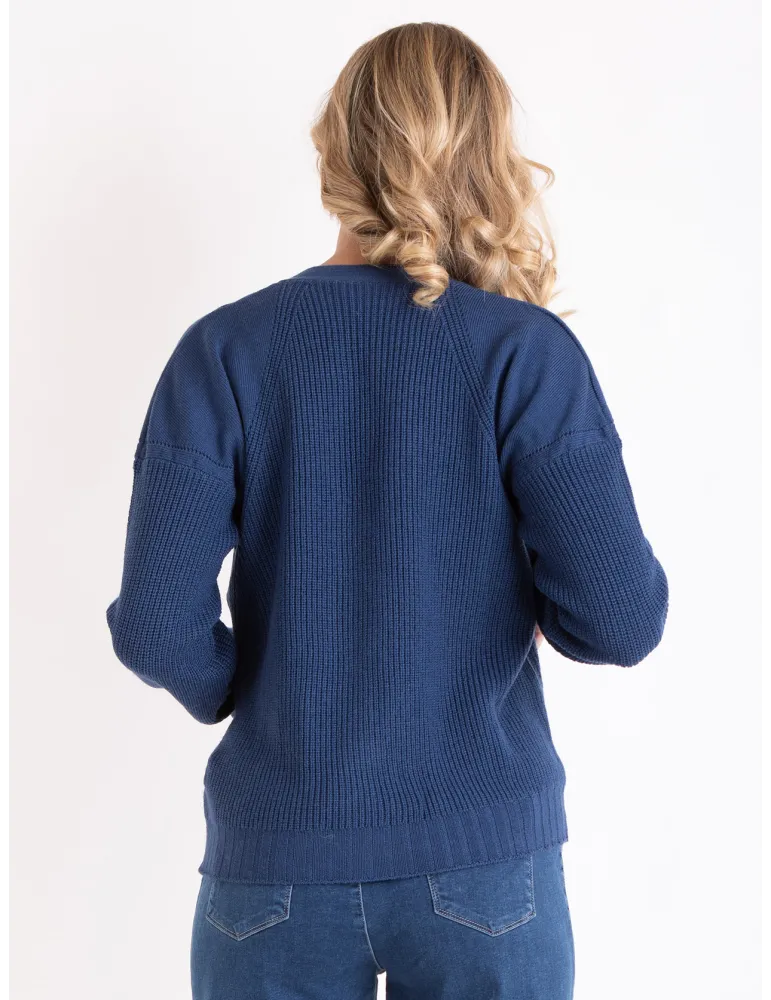 Denim Blue merino wool Cardigan Jacket by Volpato