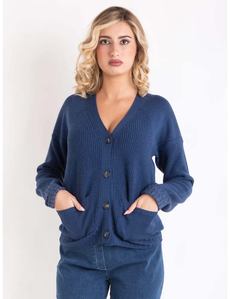 Denim Blue merino wool Cardigan Jacket by Volpato