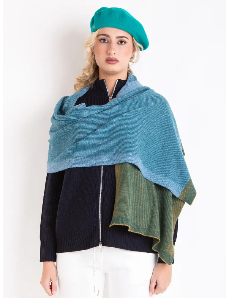 Green and blue cashmere wool scarf