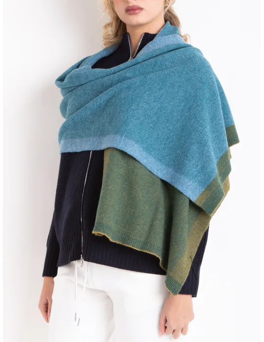Green and blue cashmere wool scarf