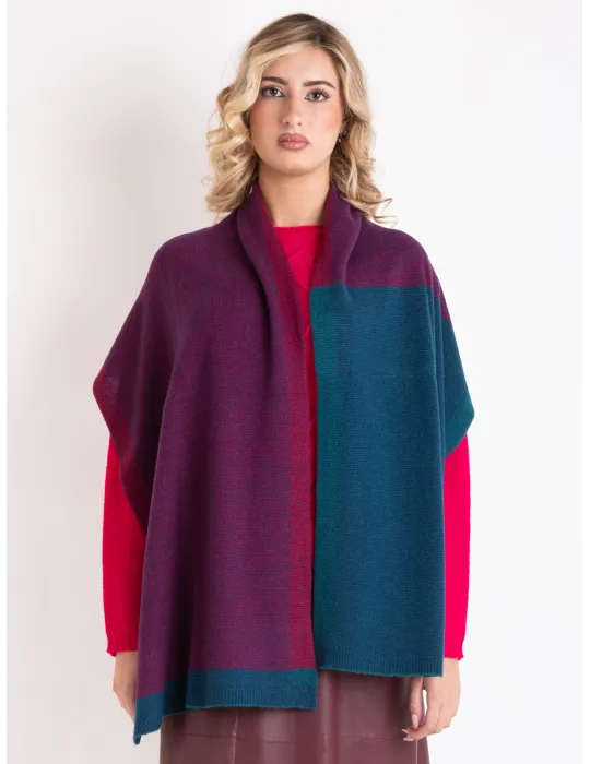Purple, green, and blue knitted cashmere wool scarf