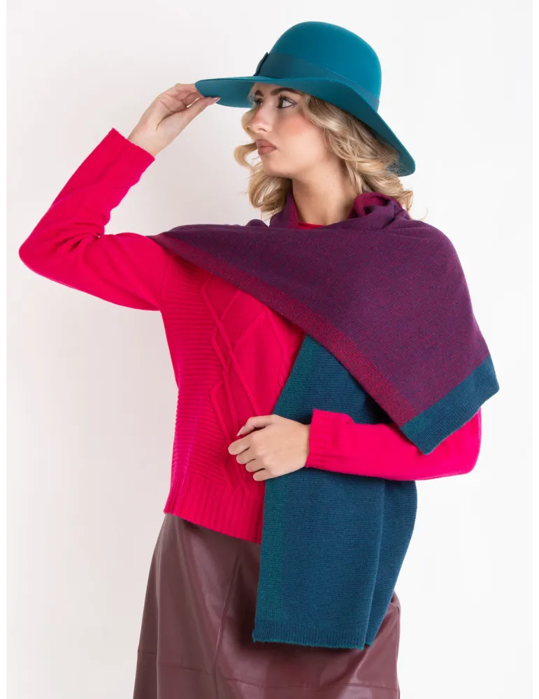 Purple, green, and blue knitted cashmere wool scarf
