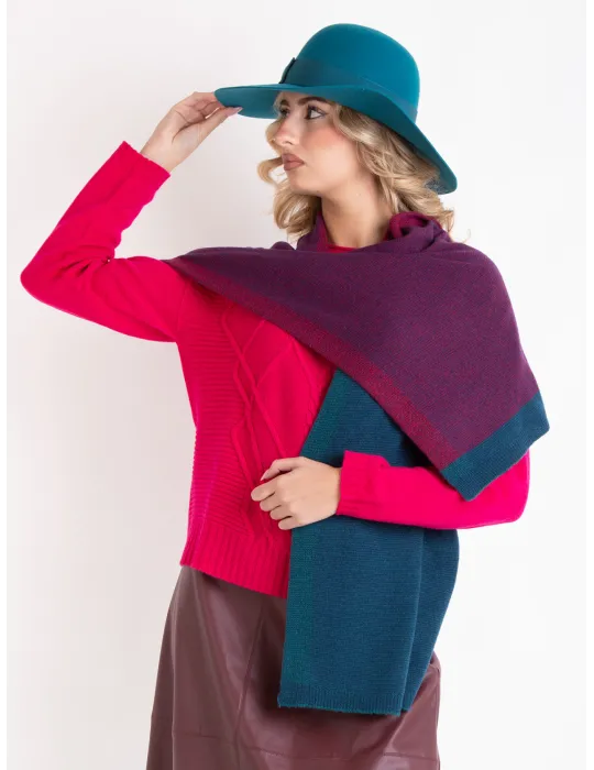 Purple, green, and blue knitted cashmere wool scarf