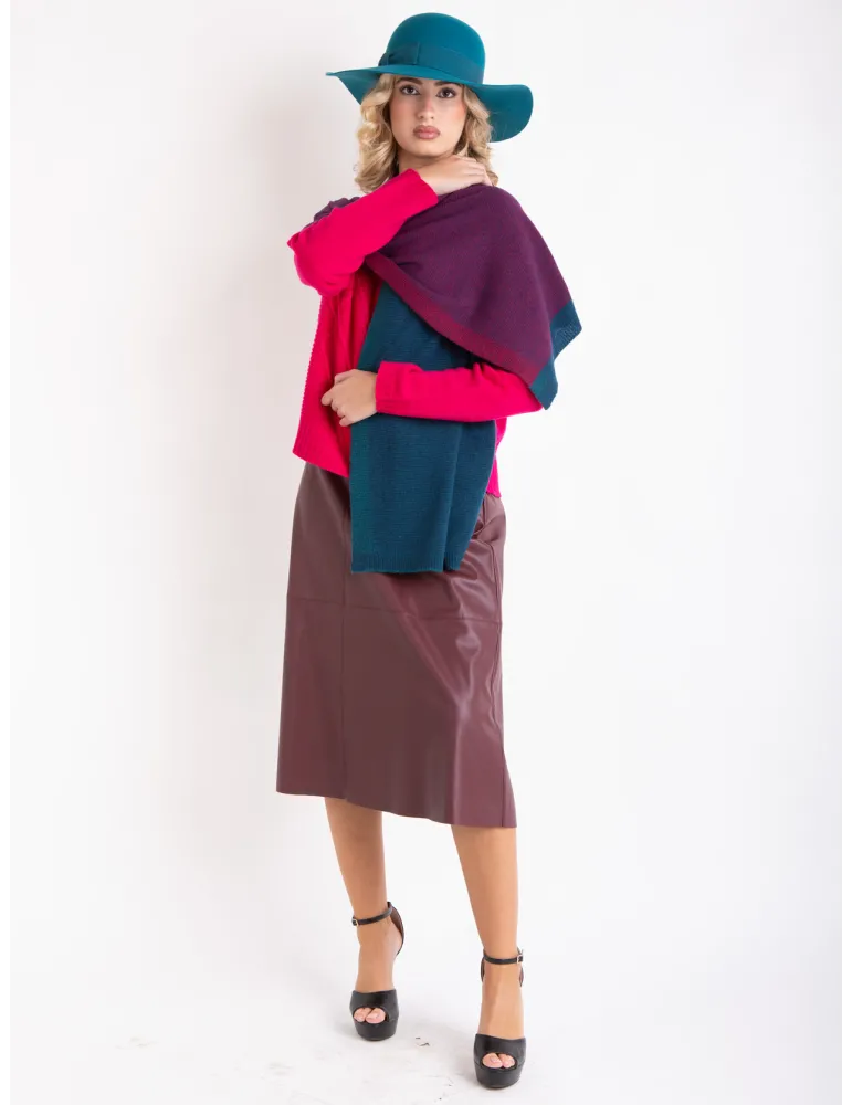 Purple, green, and blue knitted cashmere wool scarf