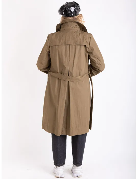 Stylish Long military green trench coat with lime detachable padding