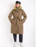 Stylish Long military green trench coat with lime detachable padding