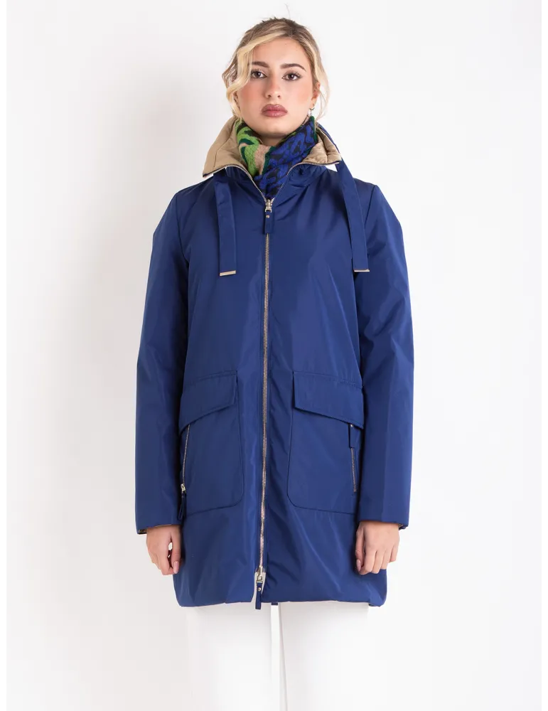 Giaccone impermeabile reversibile blu e oro fino alla taglia 54 Giaccone impermeabile reversibile blu e oro fino alla taglia 54