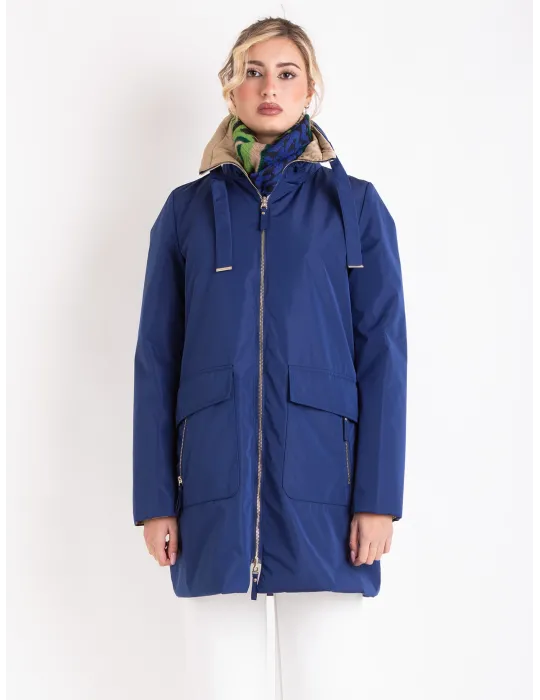 Giaccone impermeabile reversibile blu e oro fino alla taglia 54 Giaccone impermeabile reversibile blu e oro fino alla taglia 54