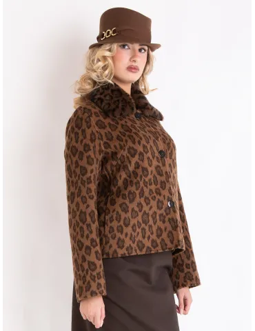 Piero Moretti leopard printed wool short jacket fur collar