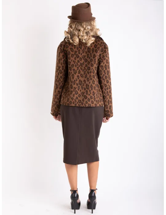 Piero Moretti leopard printed wool short jacket fur collar