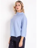 Volpato light blue pure cashmere turtleneck box sweater