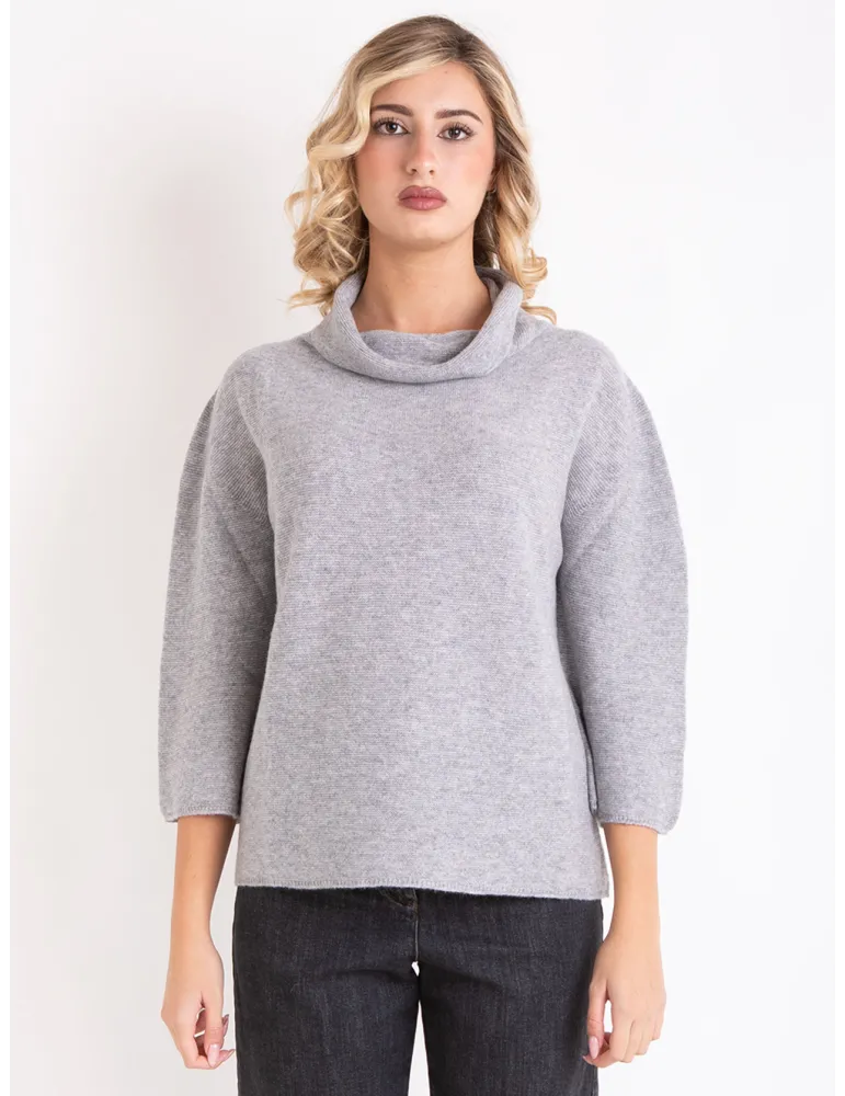 Maglia dolcevita a scatola in puro cashmere grigio perla by Volpato