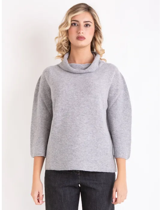 Volpato pearl grey pure cashmere turtleneck box sweater