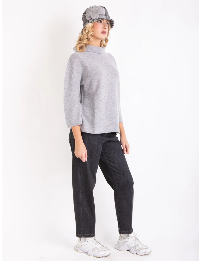 Volpato pearl grey pure cashmere turtleneck box sweater