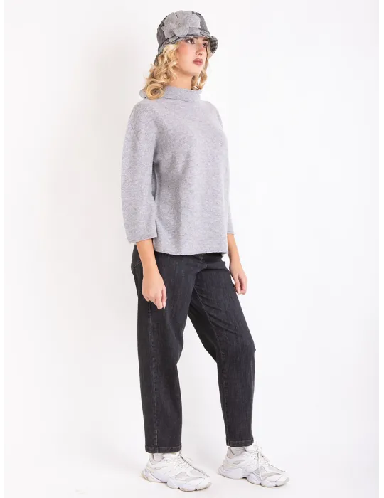 Volpato pearl grey pure cashmere turtleneck box sweater