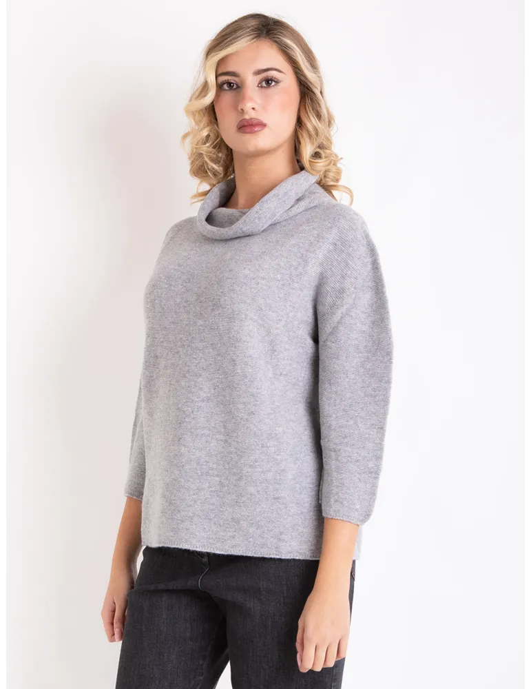 Volpato pearl grey pure cashmere turtleneck box sweater