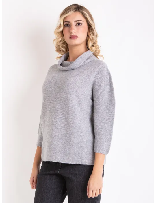 Maglia dolcevita a scatola in puro cashmere grigio perla by Volpato
