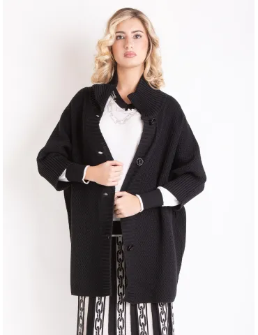 Luxury Knitwear | Black Oversized Kimono Jacket-Cardigan by Mercuriali
