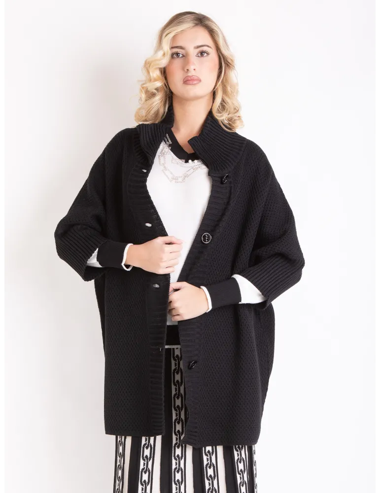 Black Oversized Kimono wool Jacket-Cardigan by Mercuriali