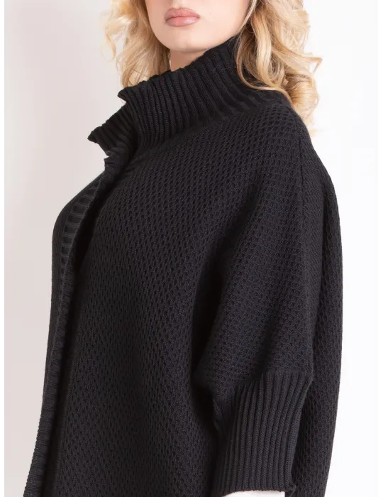 Luxury Knitwear | Black Oversized Kimono Jacket-Cardigan by Mercuriali