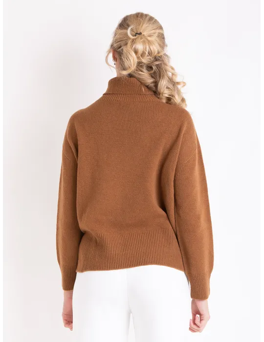 Light brown merino and cashmere wool turtleneck sweater