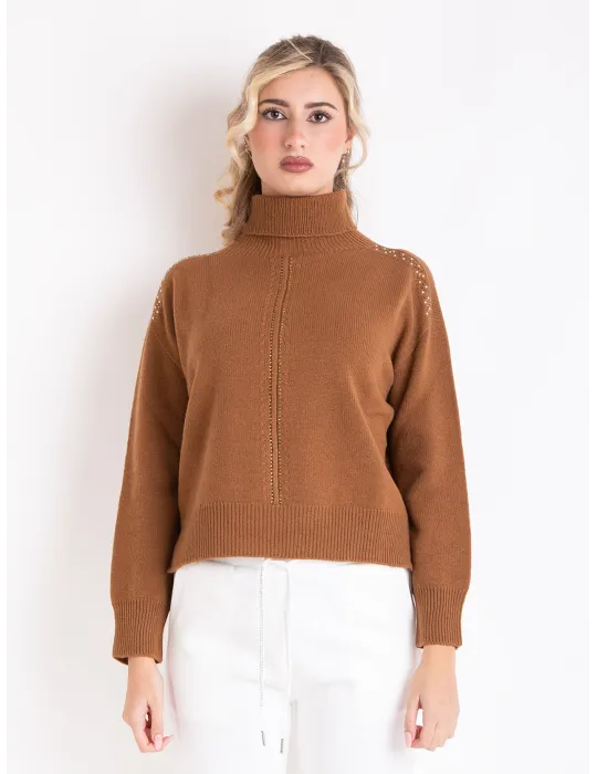 Light brown merino and cashmere wool turtleneck sweater