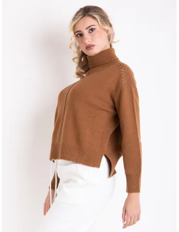 Francesca Mercuriali Italy | Brown cashmere wool turtleneck sweater 2