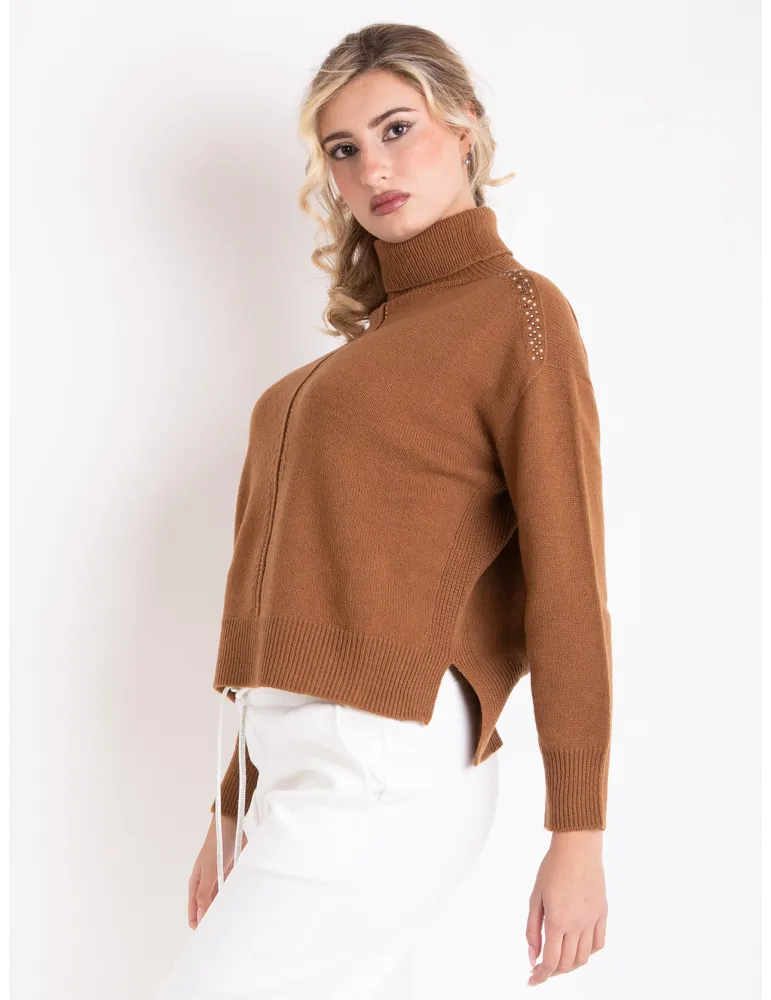 Light brown merino and cashmere wool turtleneck sweater
