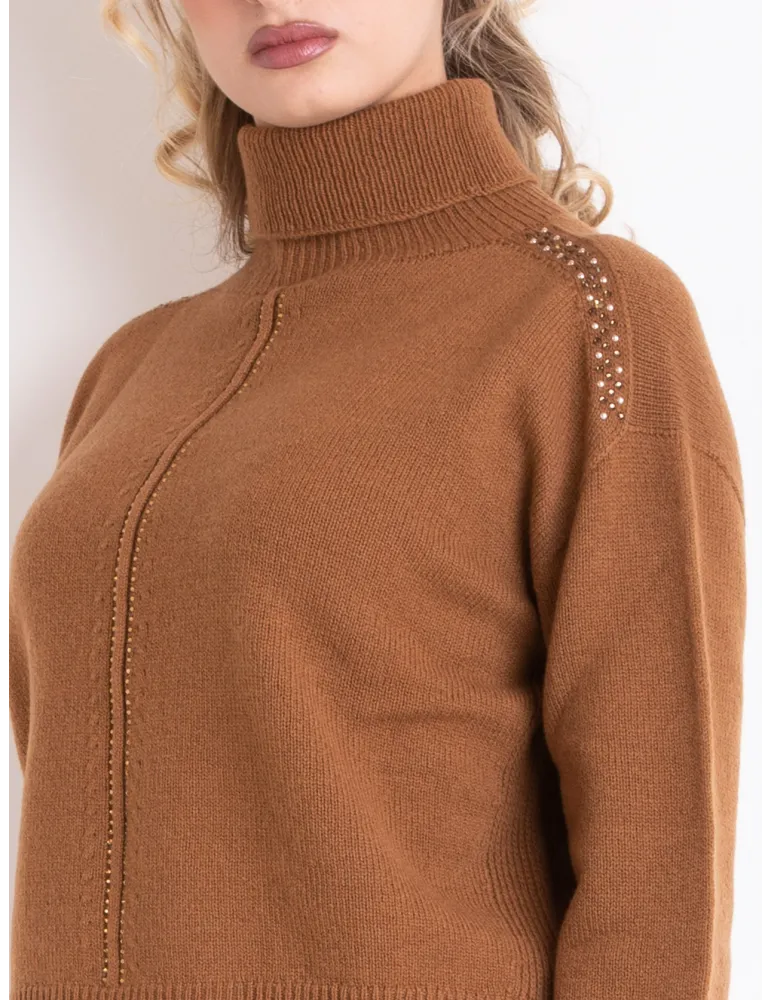Light brown merino and cashmere wool turtleneck sweater