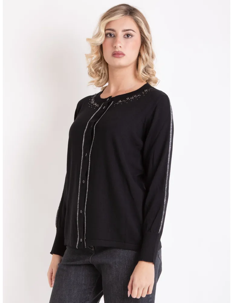 Francesca Mercuriali Knitwear | Finest merino wool black cardigan jacket