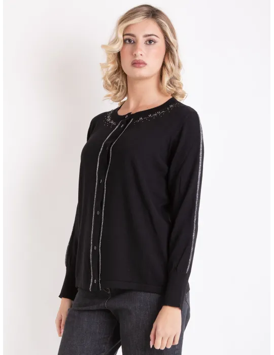 Francesca Mercuriali Knitwear | Finest merino wool black cardigan jacket