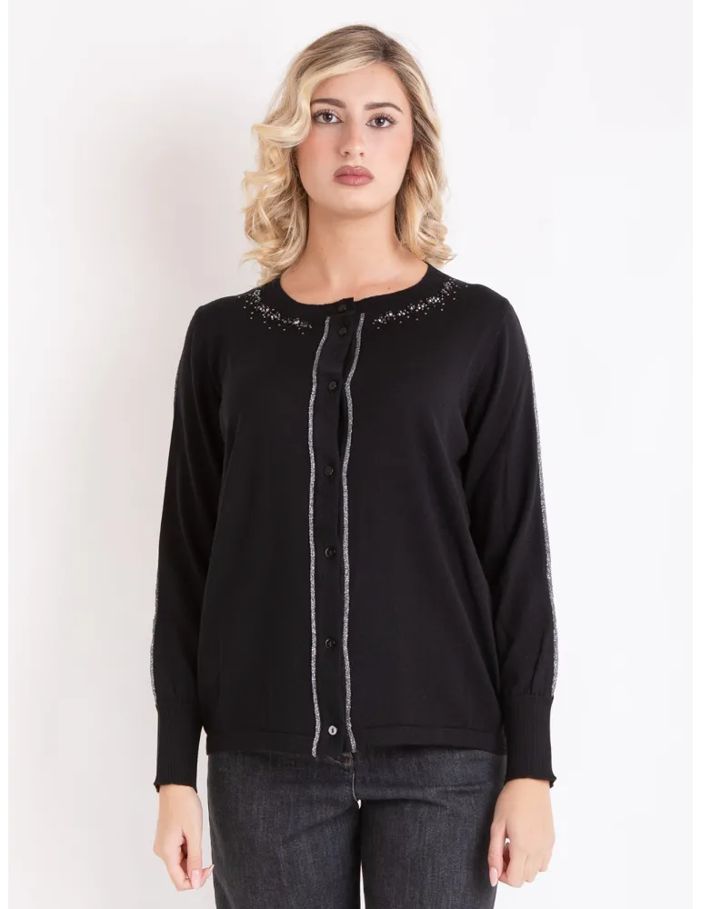 Francesca Mercuriali Knitwear | Finest merino wool black cardigan jacket