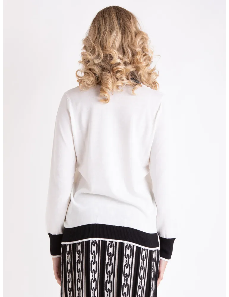 Maglia bianca e nera con ricami di perle e strass Francesca Mercuriali