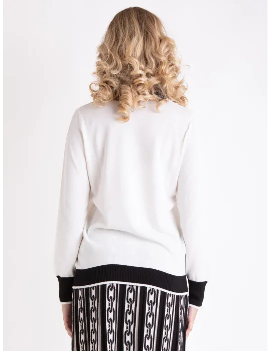 Maglia bianca e nera con ricami di perle e strass Francesca Mercuriali