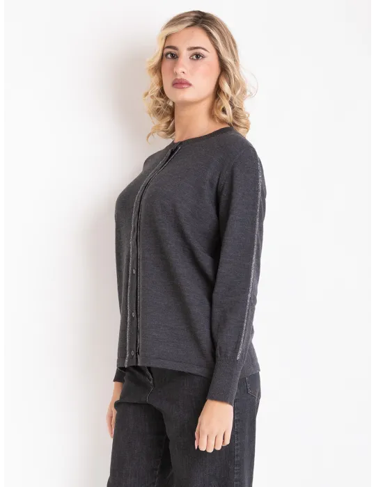 Grey all merino wool cardigan jacket with lurex thread